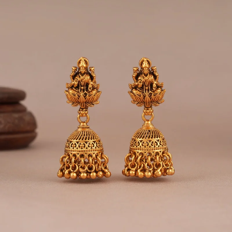 Amazing antique gold plain maa lakhsmi jhumka earring I Temple Jewellery