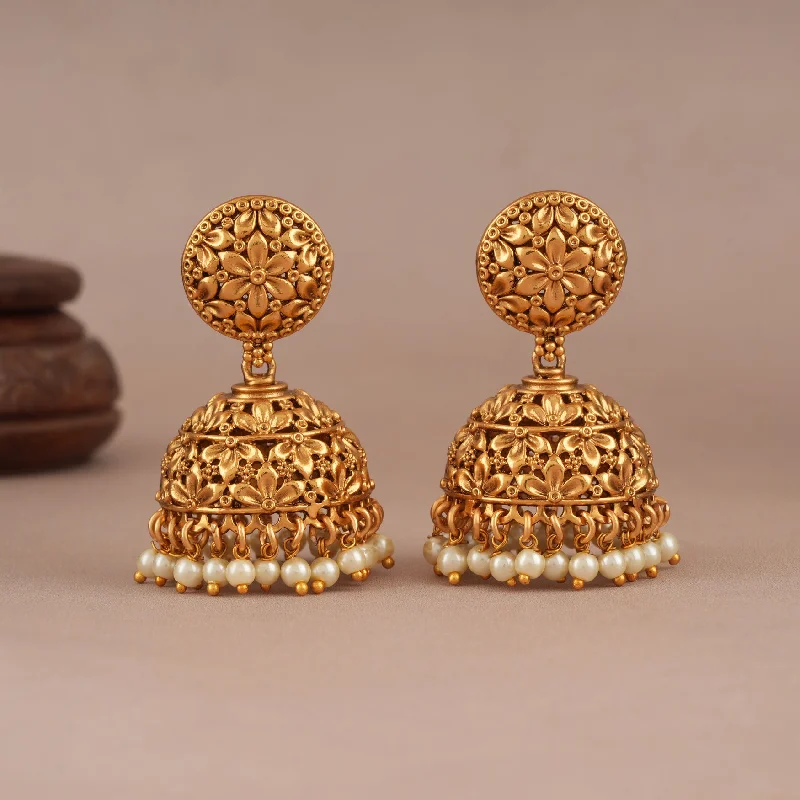 Amazing antique gold pearl drop royal jhumka