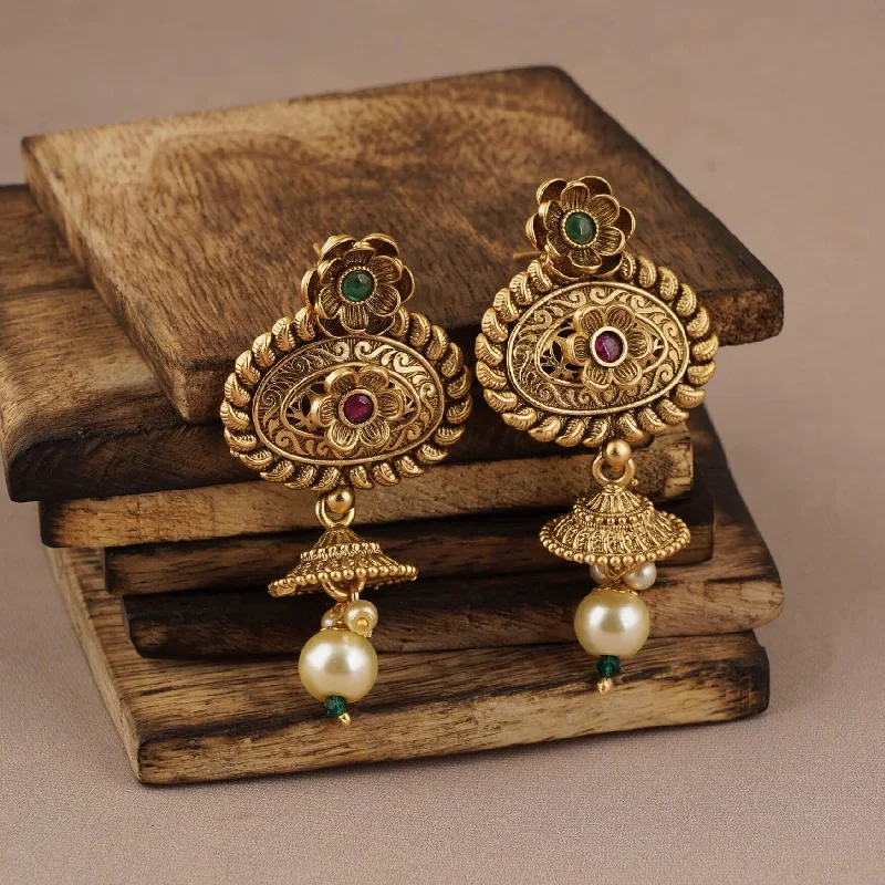 Antique gold pearl drop jhumka earring