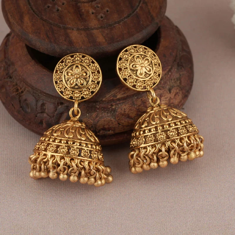 Antique gold plated floral jhumka earring