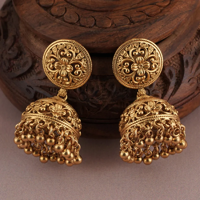 Cute antique gold floral jhumka earring