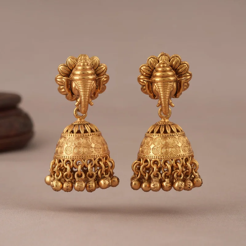 Cute antique gold ganesh ball drop jhumka earring I Temple Jewellery