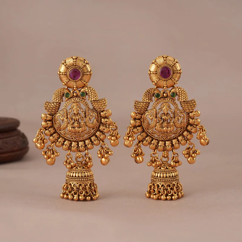 Gorgeous antique gold maa lakshmi jhumka earring for women I Temple Jewellery