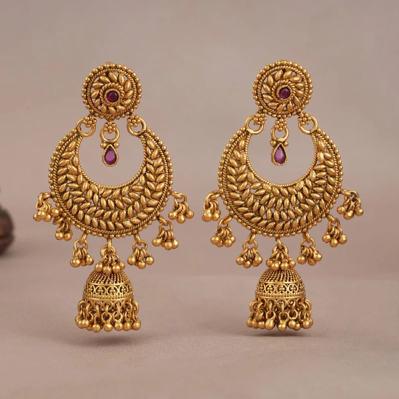 Gorgeous Gold finish chandbali long jhumka earring