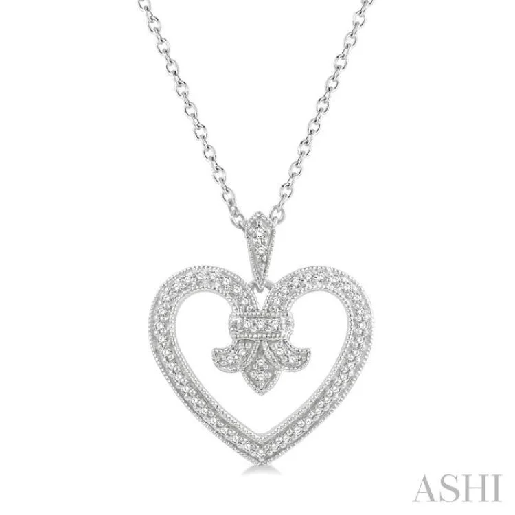 1/6 Ctw Round Cut Diamond Fleur De Lis Heart Pendant With Chain in 10K White Gold