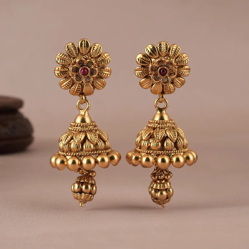 Long antique gold plated jhumka earring for women