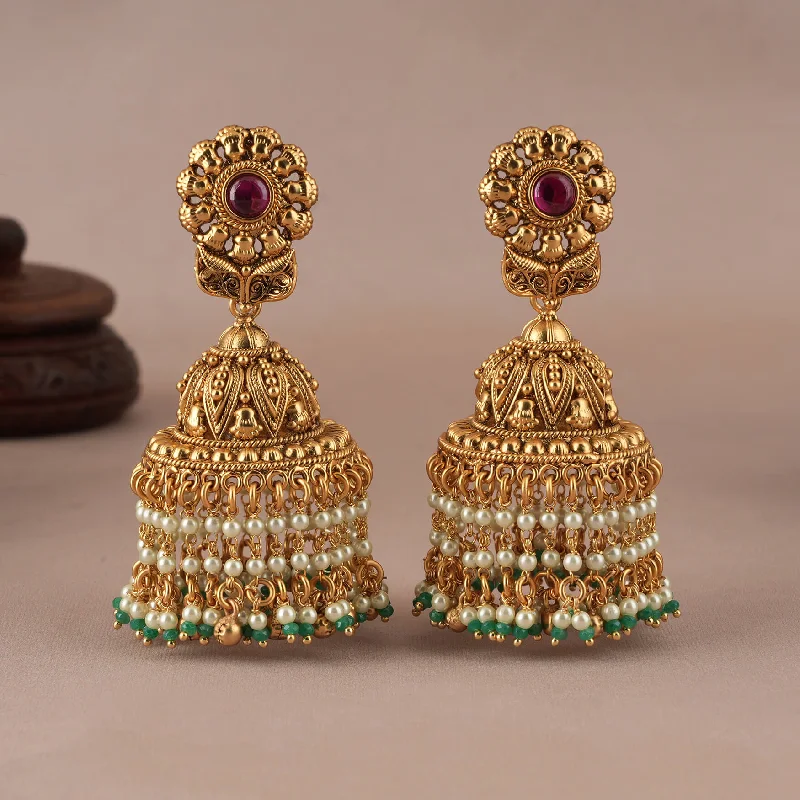 Long pearl drop antique jhumka earring for women