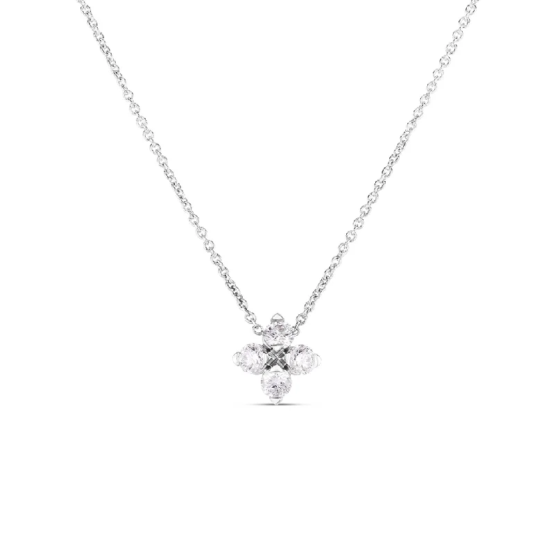 Roberto Coin Love in Verona White Gold Small Diamond Flower Necklace