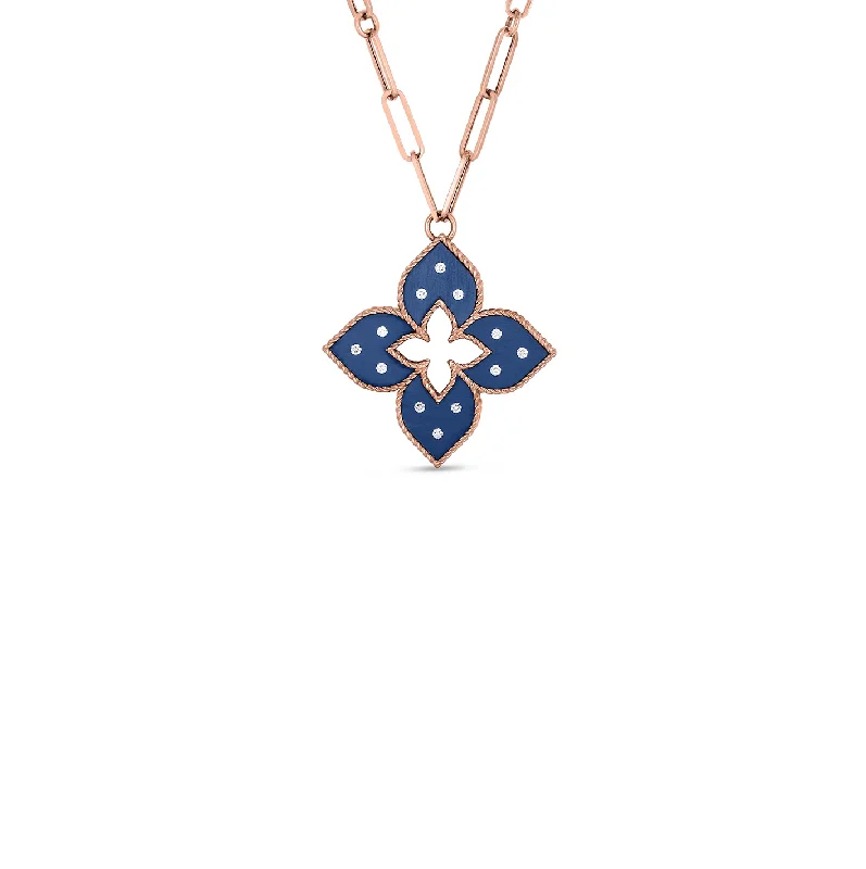 Roberto Coin Venetian Princess Rose Gold Blue Titanium and Diamond Medium Pendant