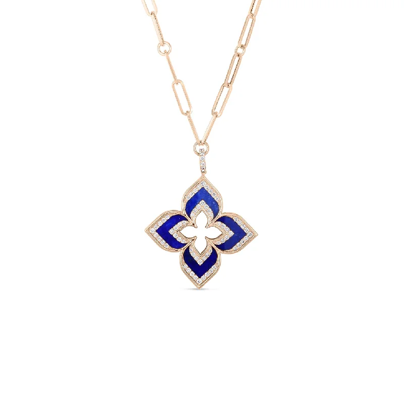 Roberto Coin Venetian Princess Rose Gold Lapis and Diamond Necklace