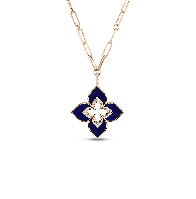 Roberto Coin Venetian Princess Rose Gold Lapis and Diamond Pendant Necklace