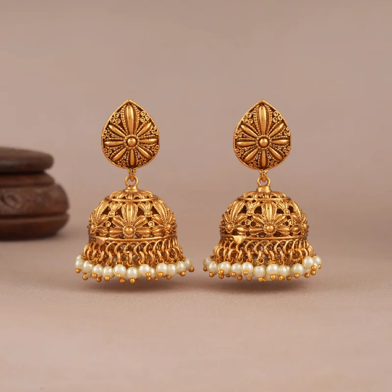 Stunning antique gold pearl drop jhumka earring