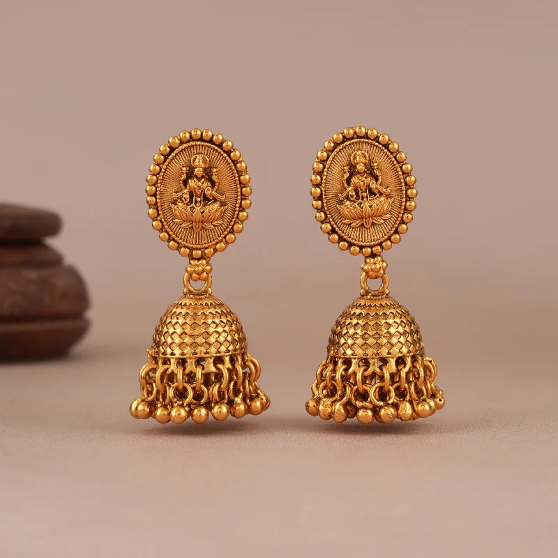 Stunning gold drop antique maa lakshmi jhumka earring I Temple Jewellery