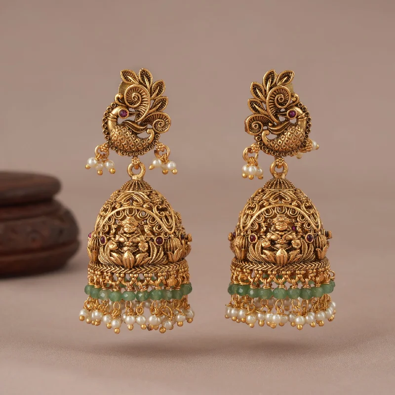 Stunning Long antique gold maa lakshmi jhumka earring for women