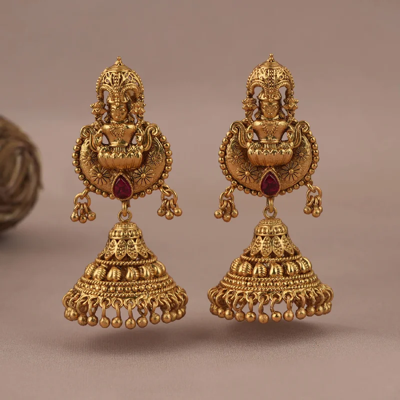 Stunning Maa Lakshmi gold finish long jhumka earring I Temple jewellery