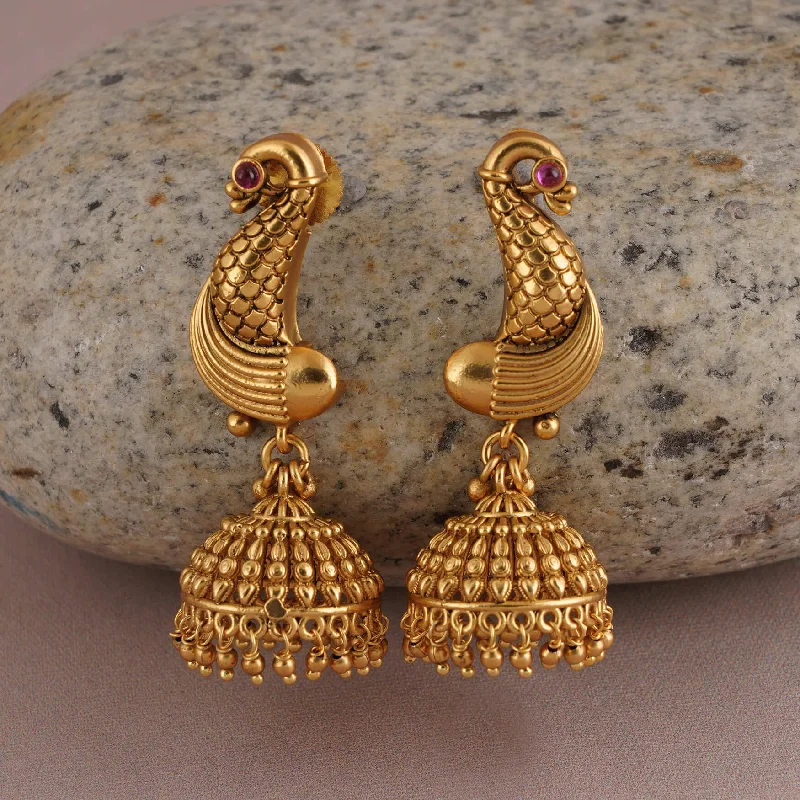 Stunning peacock inspired antique gold jhumka