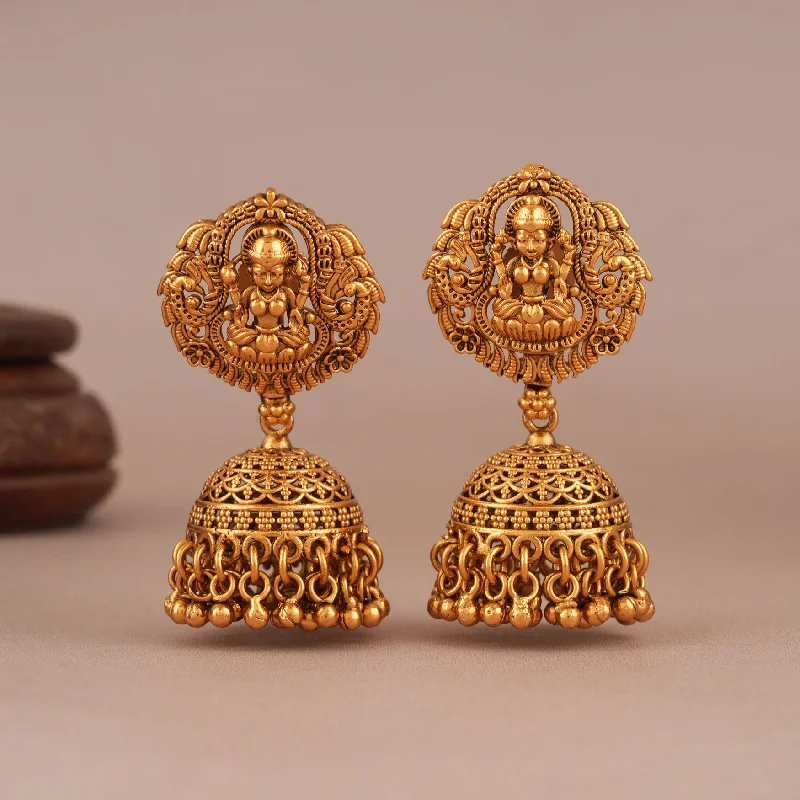 Stunning plain antique gold maa lakshmi jhumka earring for women I Temple Jewellery