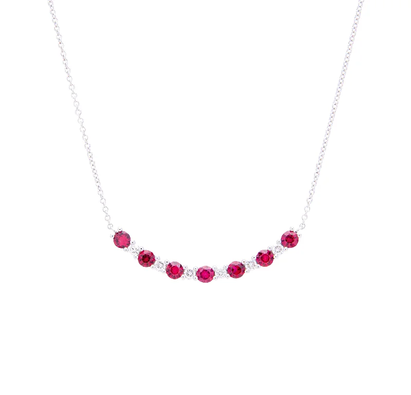 Sabel Collection White Gold Alternating Ruby and Diamond Curved Bar Necklace