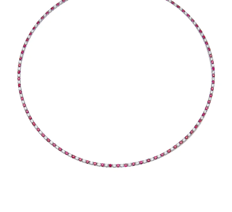 Sabel Collection White Gold Alternating Ruby and Diamond Eternity Necklace