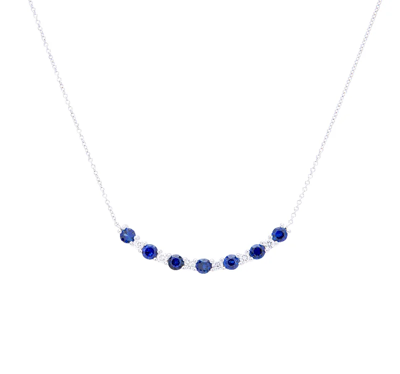 Sabel Collection White Gold Alternating Sapphire and Diamond Curved Bar Necklace