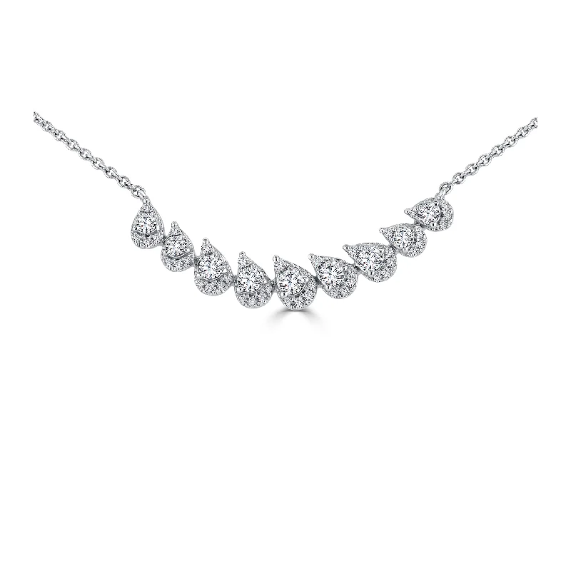 Sabel Collection White Gold Pear Diamond Curved Bar Necklace