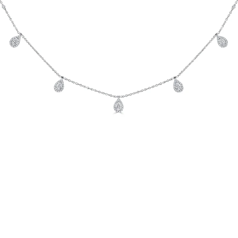 Sabel Collection White Gold Round and Pear Diamond Dangle Pendant