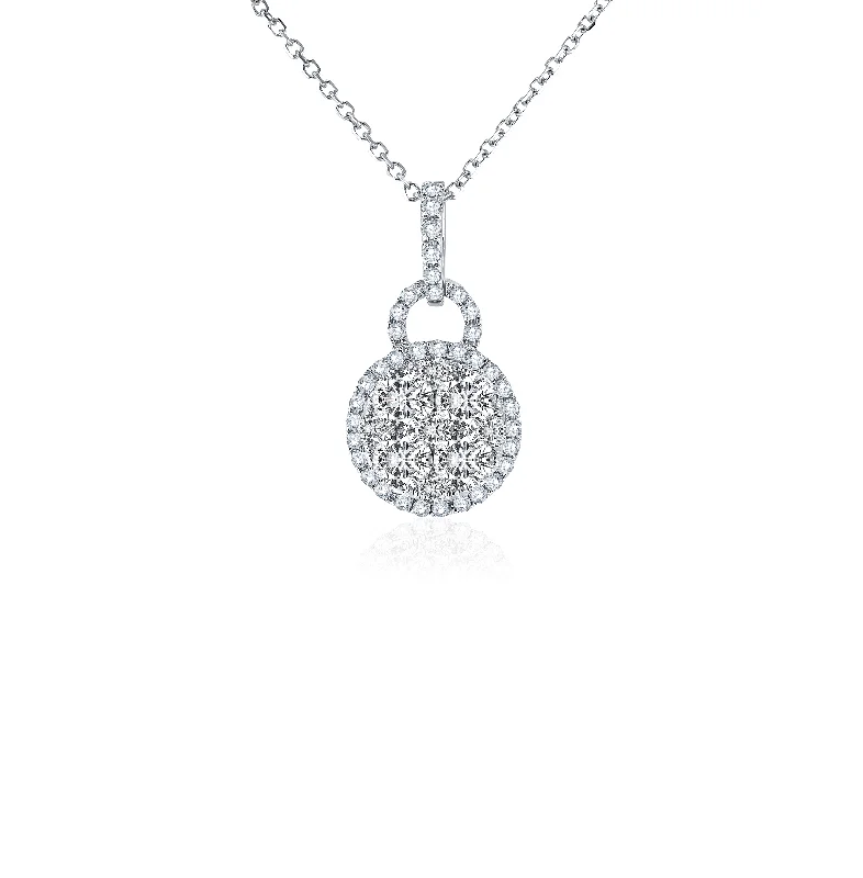 Sabel Collection White Gold Round Diamond Cluster and Halo Pendant