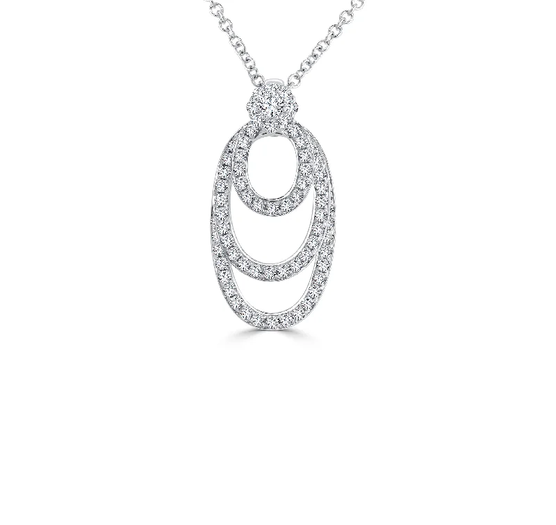 Sabel Collection White Gold Round Diamond Three Oval Dangle Pendant