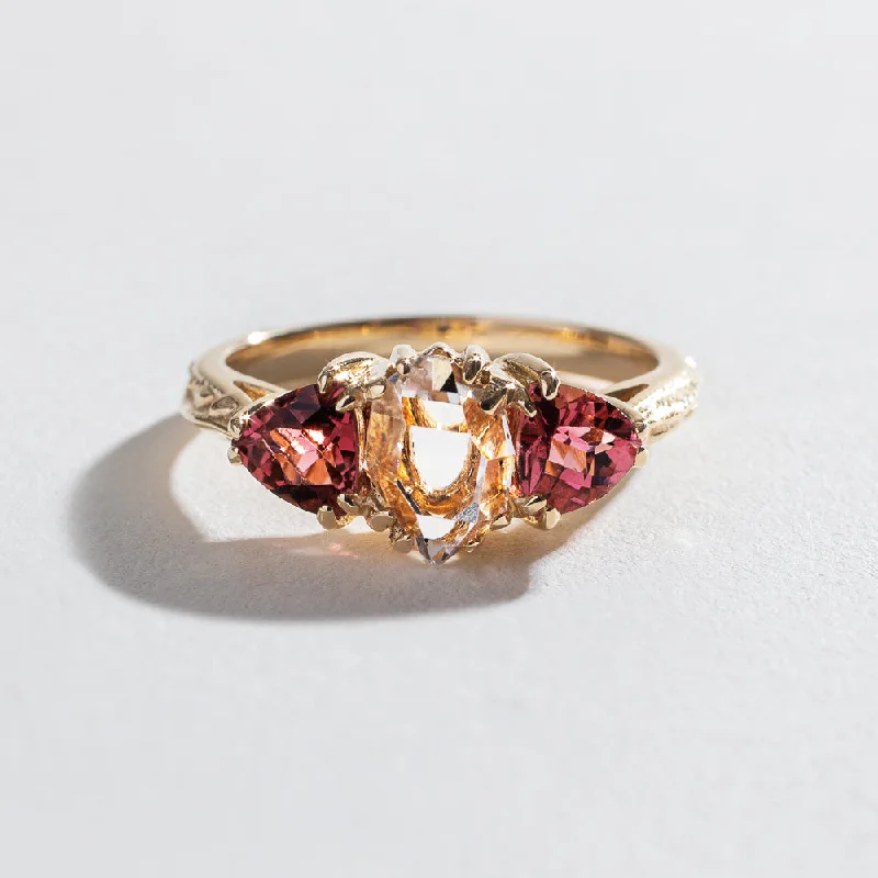 ARTEMIS ENGAGEMENT RING | 14K GOLD & HERKIMER DIAMOND WITH PINK TOURMALINES