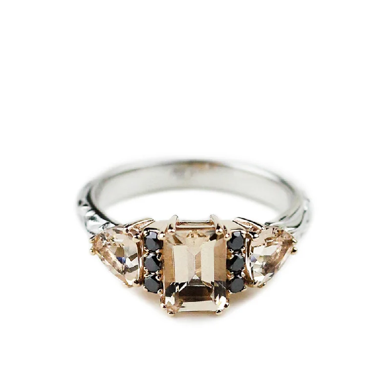 BONADONNA ENGAGEMENT RING | 14K GOLD | MORGANITE & BLACK DIAMONDS