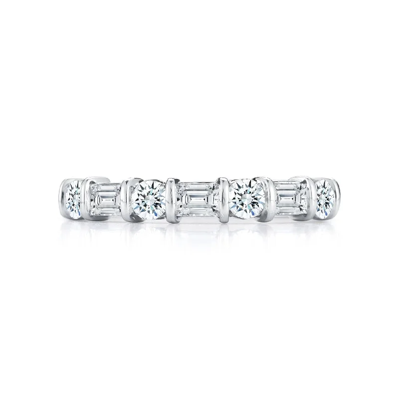 Platinum Round and Baguette Diamond Eternity Band