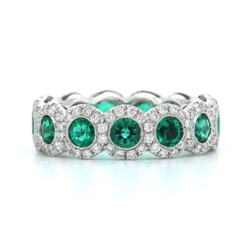 Platinum Emerald Diamond Halo Band