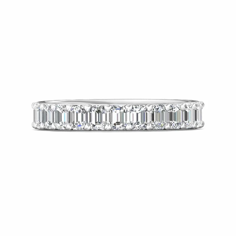 Platinum Emerald Cut Diamond Shared Prong Eternity Band