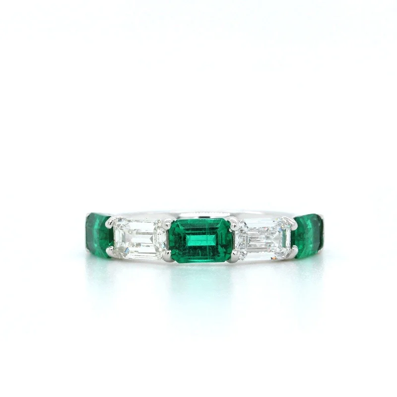 Platinum Emerald Alternating Emerald Cut Diamond Band