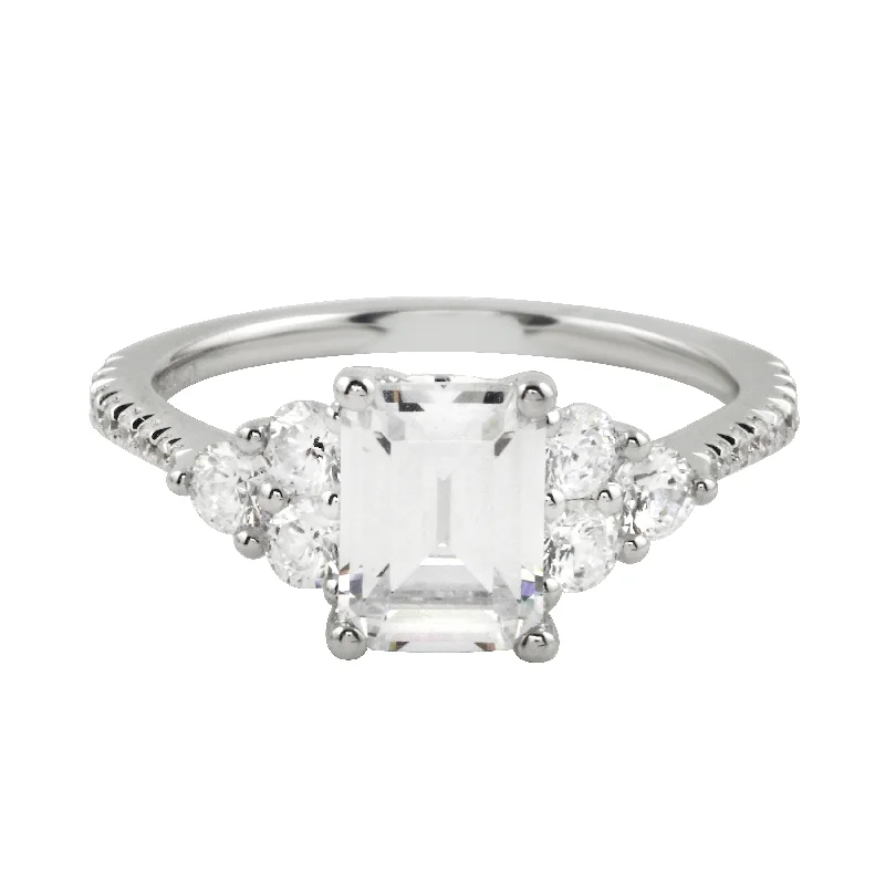 Emerald Cut Diamond Trio Engagement Ring