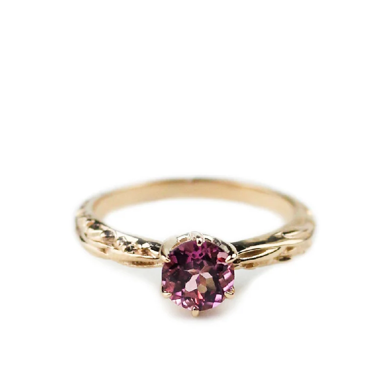 FACETED MATRIX SOLITAIRE ENGAGEMENT RING | 14K GOLD & PINK TOURMALINE