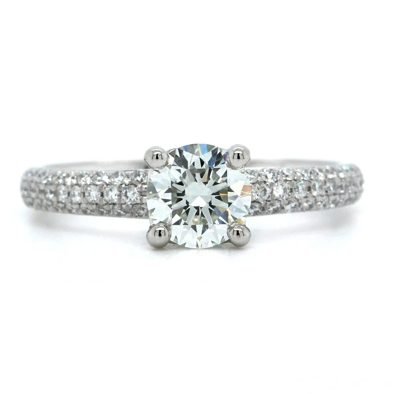 Platinum Round Diamond Pave Sides Engagement Ring