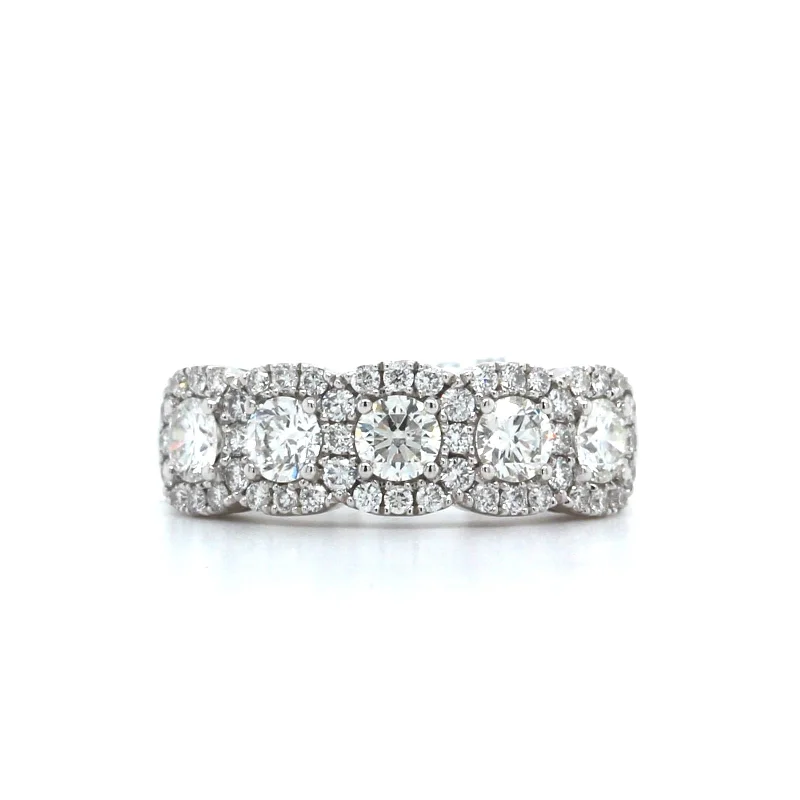 18K White Gold 5 Stone Diamond Halo Band