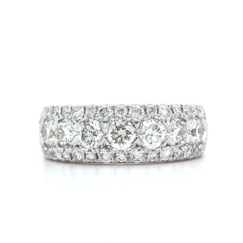 14K White Gold Prong Set Three-Row Diamond Band