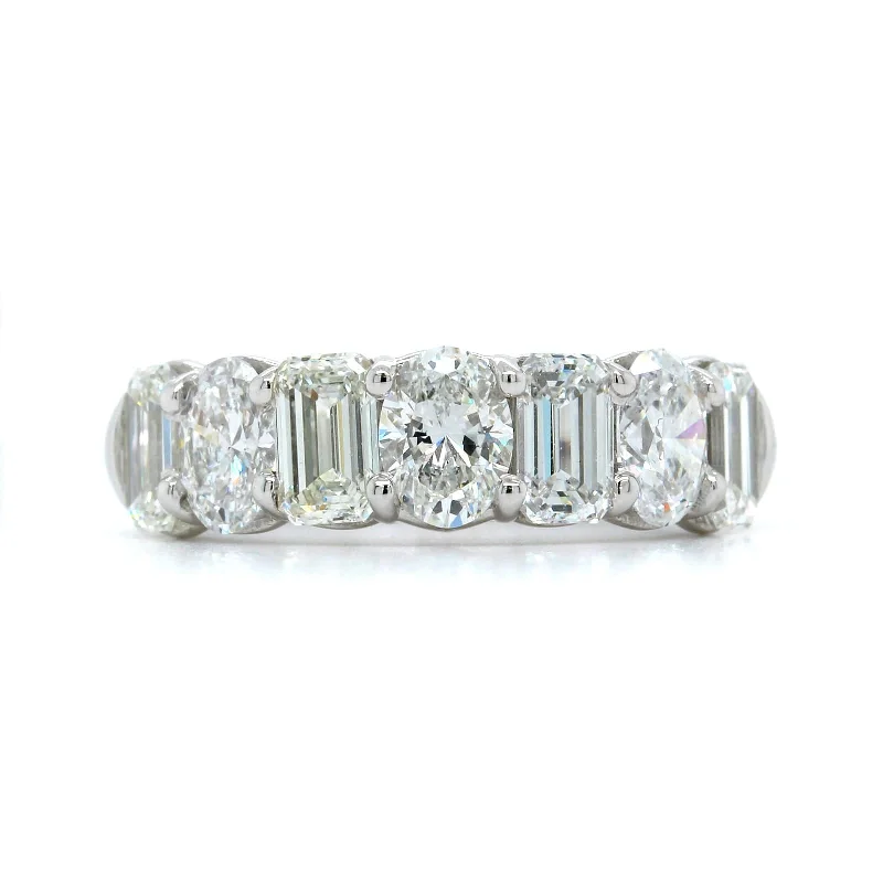 Platinum 7 Stone Oval and Emerald Cut Diamond Band