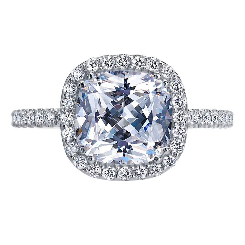 Platinum Cushion Pave Halo Engagement Ring Setting