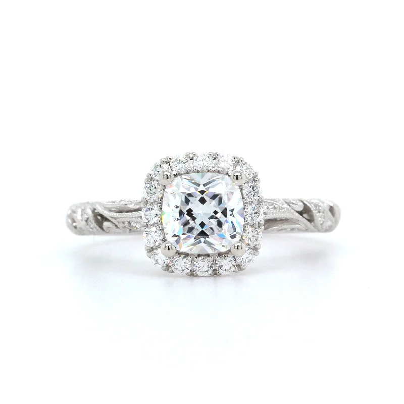 18K White Gold Diamond Halo Engagement Ring Setting