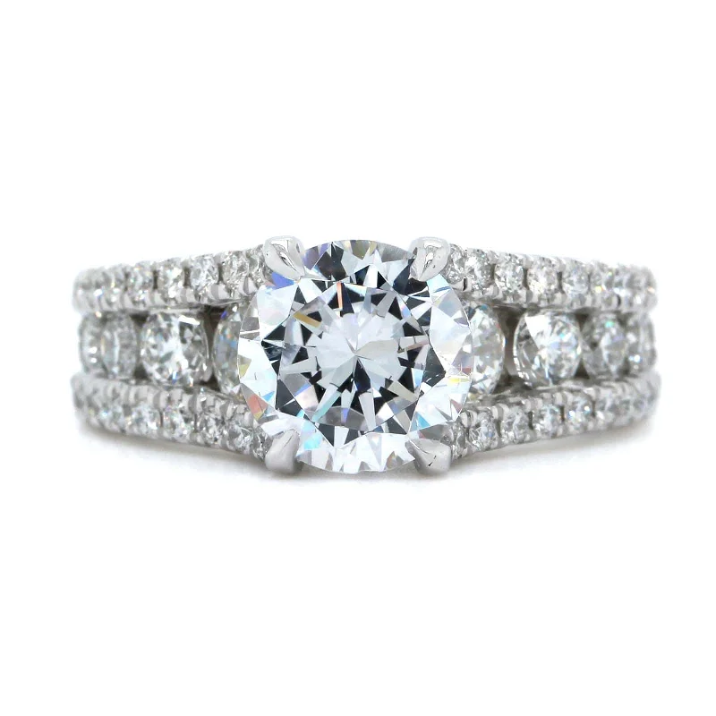 Platinum 3 Row Diamond Engagement Ring Setting