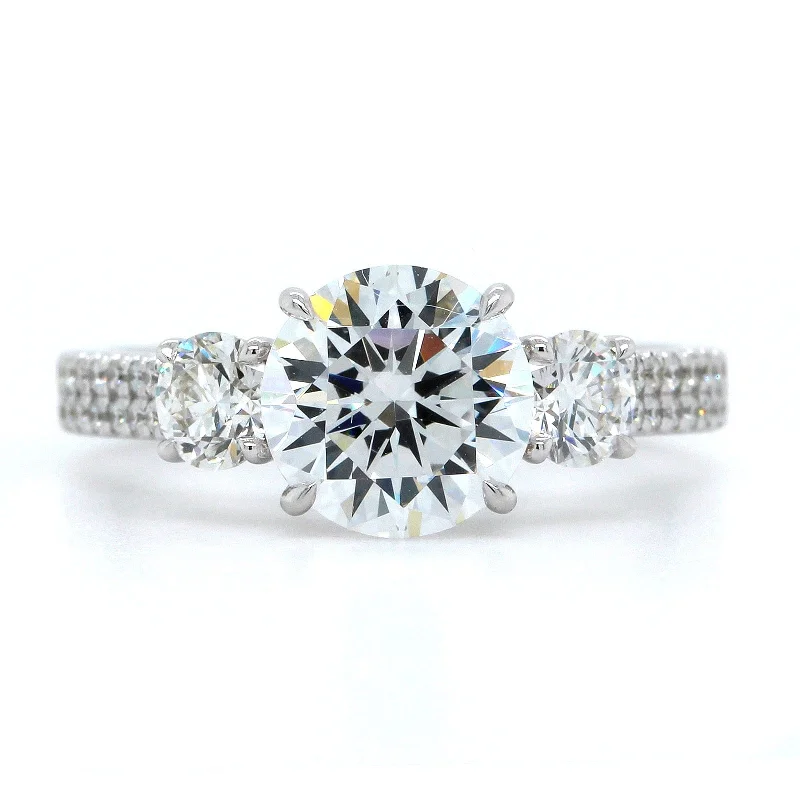 18K White Gold 3 Stone Diamond Engagement Ring Setting