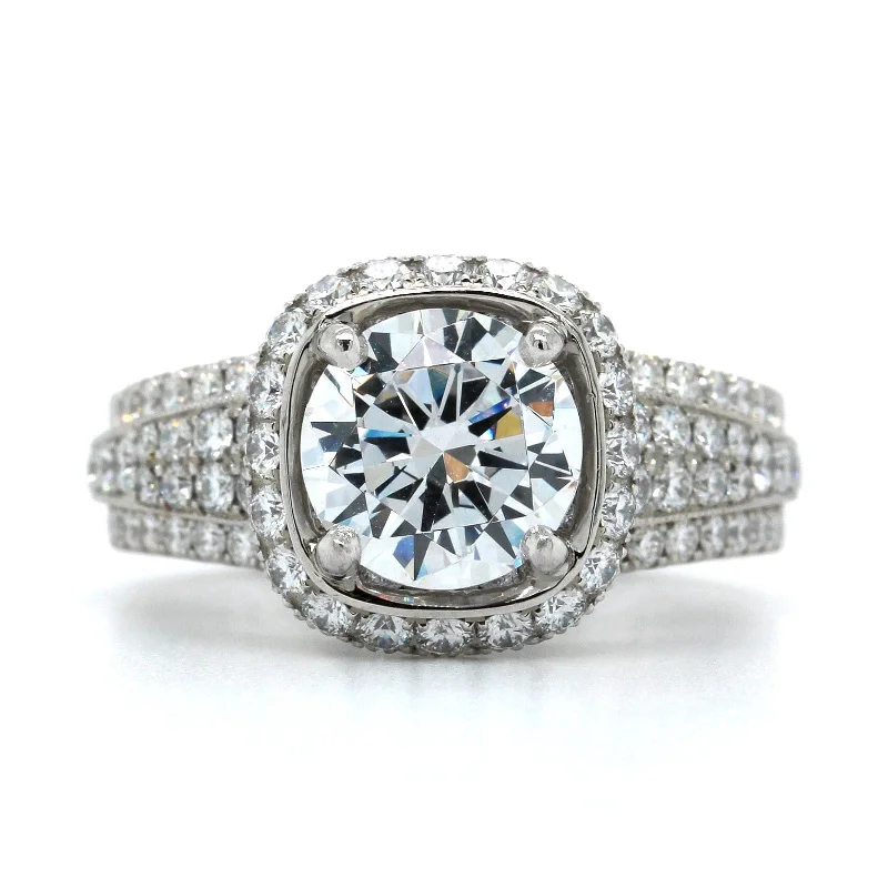 Platinum Cushion Diamond Halo 4 Row Engagement Ring Setting