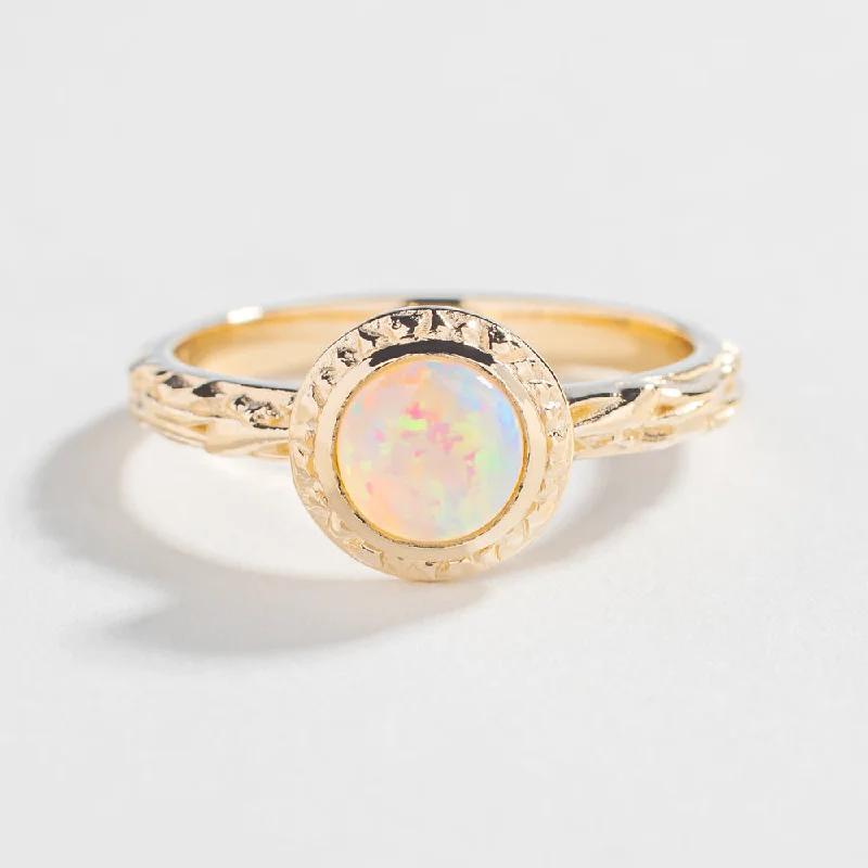 MATRIX HALO BEZEL ENGAGEMENT RING | 14K GOLD & OPAL