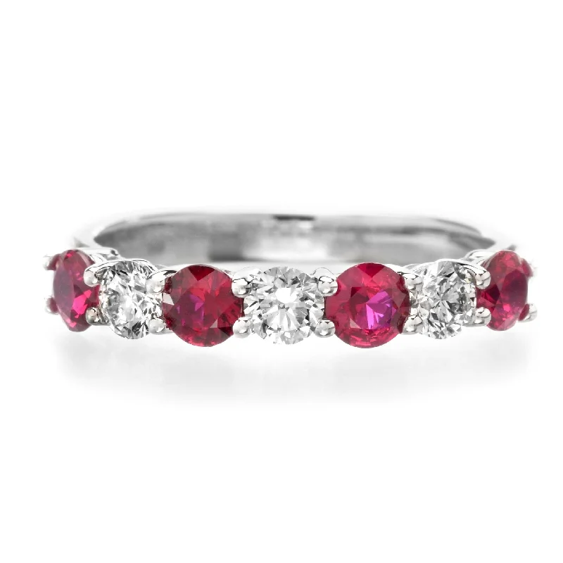 Platinum 7 Stone Alternating Ruby and Diamond Band