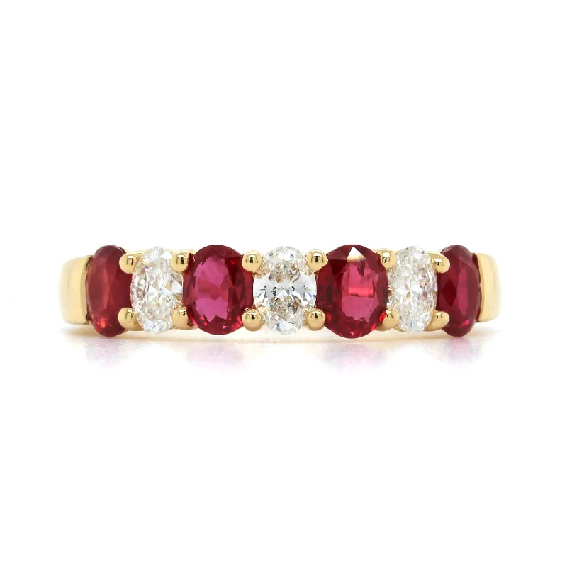 18K Yellow Gold Alternating Diamond and Ruby Band