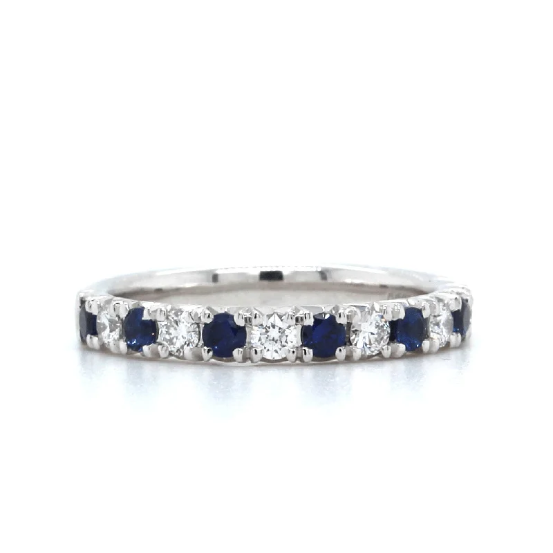 14K White Gold Prongset Sapphire and Diamond Band