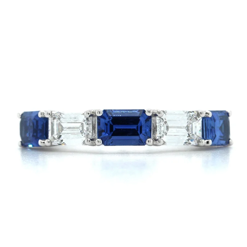 Platinum 5 Stone Emerald Cut Sapphire and Diamond Band